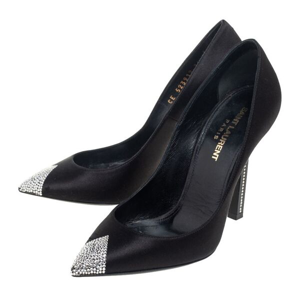 Saint Laurent Black Satin Tower Pumps Size 36.5